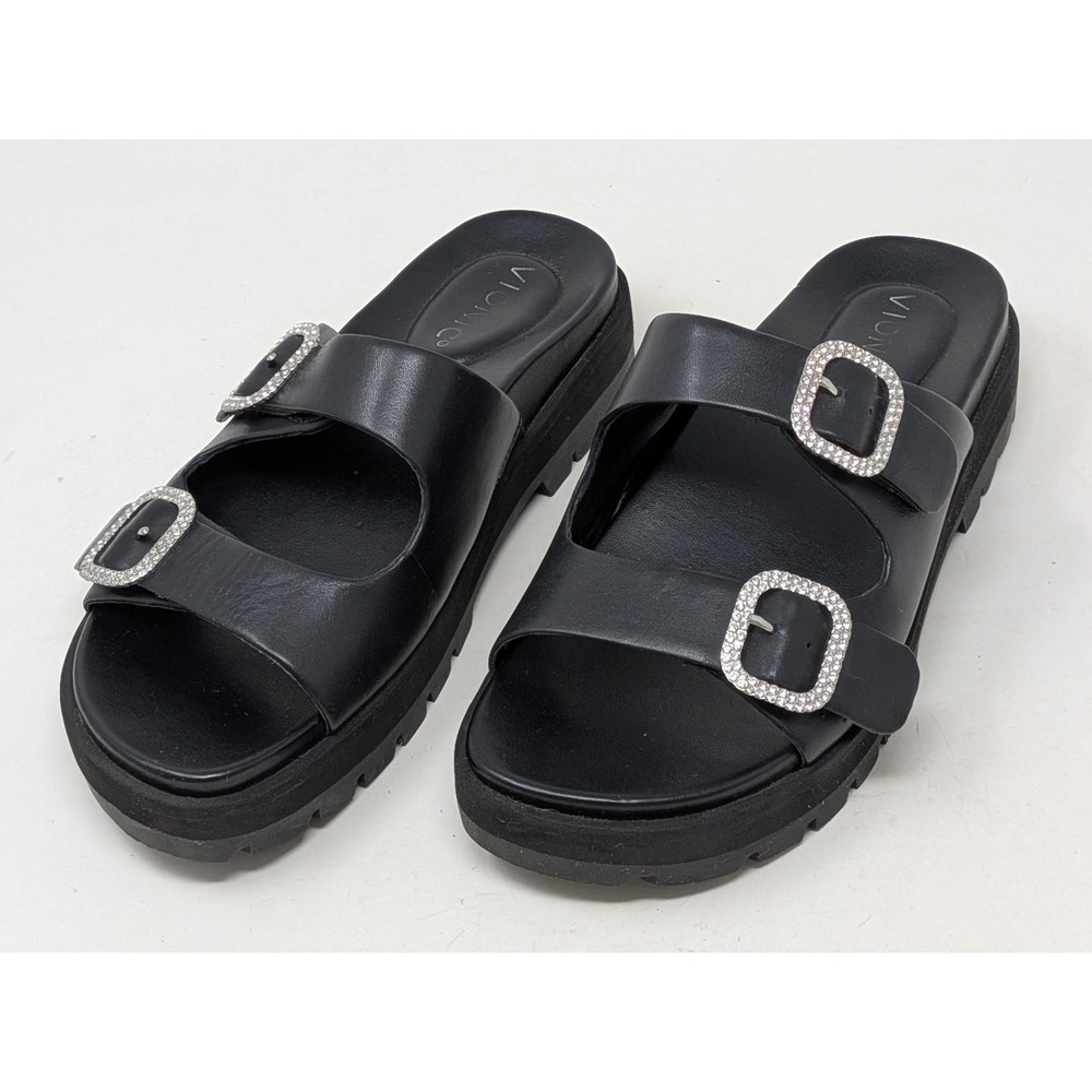 Vionic Capitola Black Crystal Platform Lug Orthotic Comfort Sandals Women's 7